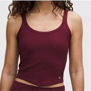 lululemon nulu rib cropped tank heart in burgundy bay color